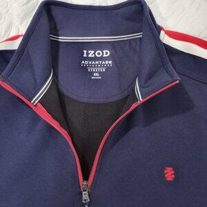 IZOD PERFORMANCE 1/4 ZIP BLUE SWEATSHIRT WITH RED/WHITE SLEEVE MEN SIZE XXL